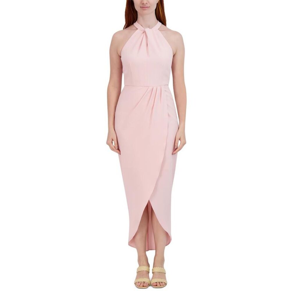 Julia Jordan Womens Pink Knot-Neck Midi Tulip-Hem Halter Dress NWOT